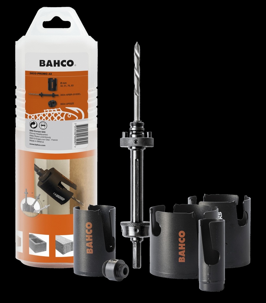 Multi-Construction holesaw set 32-83mm 6 pcs with arbor and upsize adapter