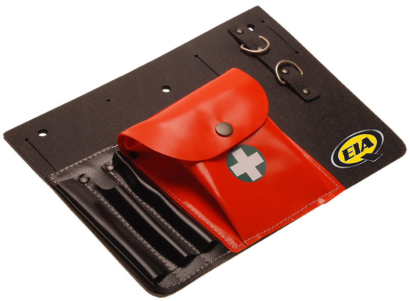 General purpose tool bag for chinsaw files, hanging and securing measuring tape, including pocket for first aid kit