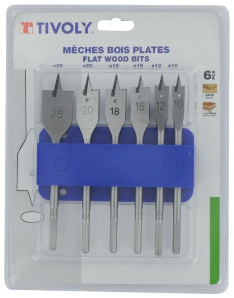 Flat wood drill bits set 10-25mm, 6pcs