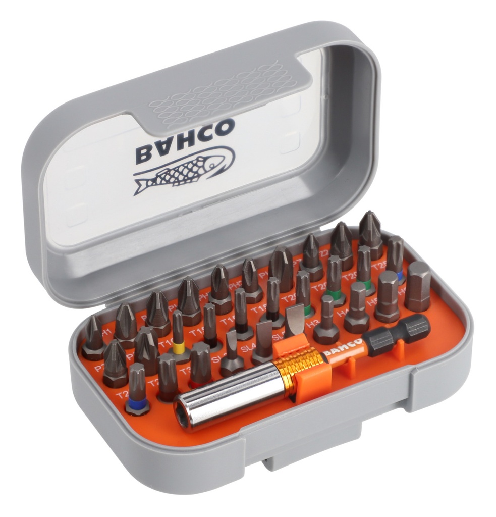 Bits set 31pcs PH+PZ+TORX+SL+HEX, Slim, magnetic locking bit holder, torsion