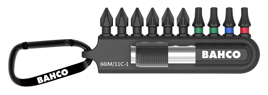 Uzgaļu komplekts Impact 11 gab. turētājā, ar karabīni. 25 mm PH, PZ, TORX + uzgaļu turētājs
