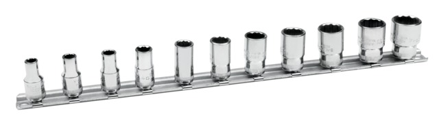Bi-hex socket set on rail 5-14mm 1/4" 11pcs