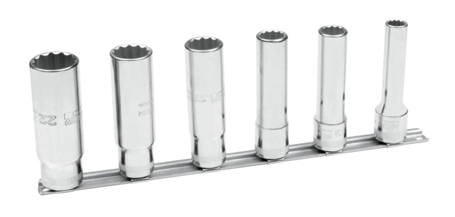 Double hexagon long sockets 7805DM set on rail 10-22mm 1/2" 6 pcs