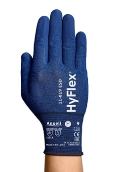 Aizsargcimdi Ansell HyFlex 11-819 ESD, 8. izmērs. Plāns neilons, spandekss. Cimdi ar nitrila putu plaukstu
