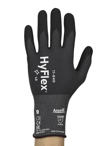 Safety gloves Ansell HyFlex 11-840, size 10. Nylon, spandex. Foam nitrile palm dipped. Retail pack