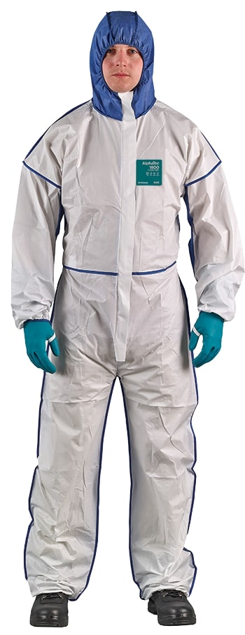 Disposable coverall Type 5/6 Ansell Alphatec 1800 Comfort, white/blue, beathable full back, size XL