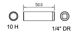 Special socket 10H x 50mm, 1/4" drive