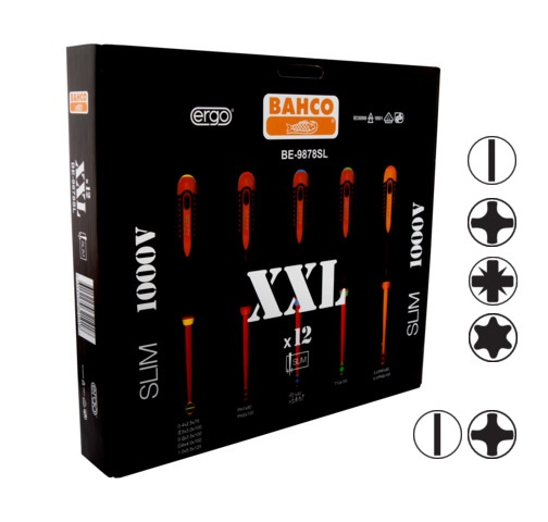 XXL Elektriku kruvikeerajate kmpl. ERGO™ 12 osa - PZ1/2; PH1/2; SL2,5/3,0/3,5/4,0/5,5; Combi PH1/SL5, PH2/SL6; T10 - 1000V VDE