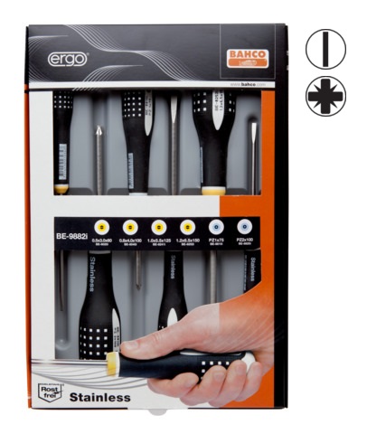 INOX Screwdriver set ERGO™ 6 pcs - SL3,0/4,0/5,5/6,5; PZ1/2