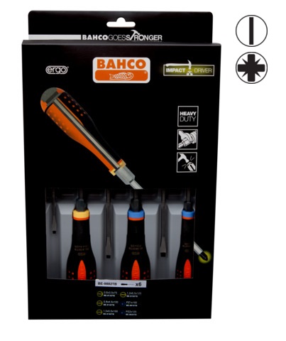 Screwdriver set ERGO™ through blade 6 pcs - SL3,5/4,5/5,5/6,5; PZ1/2