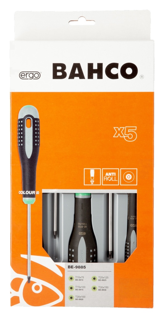 Kruvikeerajate komplekt ERGO™ 5 osa - T10/T15/T20/T25/T30