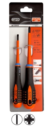 Insulated screwdriver set ERGO™ Combi 2 pcs - SL5/PZ1; SL6/PZ2 - 1000V VDE