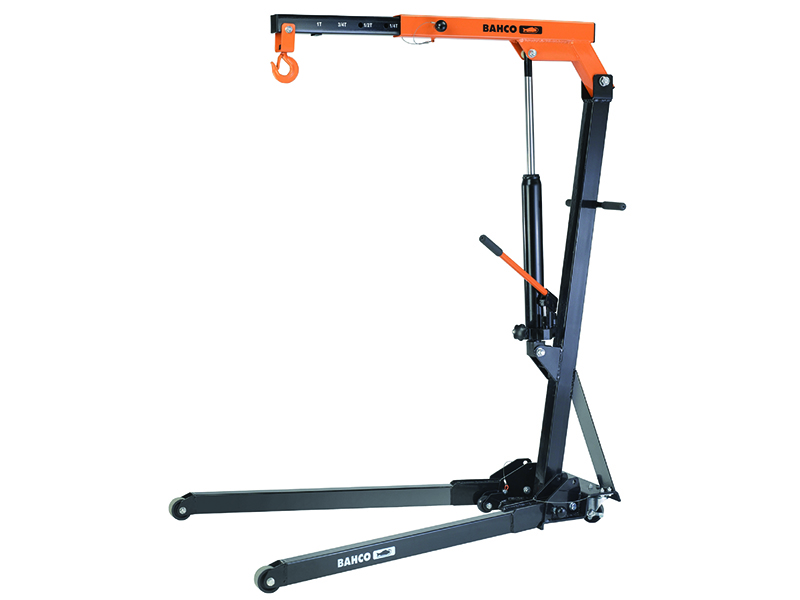Foldable crane max 1T, foldable body on wheels and 4 fixed positions of the lifting arm: 1000, 750, 500 and 250 kg