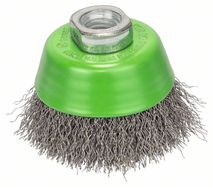 Wire cup brush for angle grinder, crimped stainless steel wire 0,30mm, Ø65mm, M14