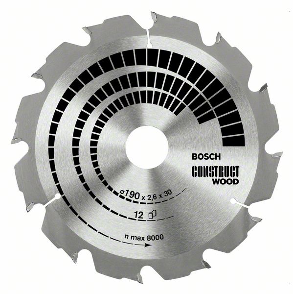 Bosch sawblade 190x30x2.6/1.6mm, 12HB, Construct wood