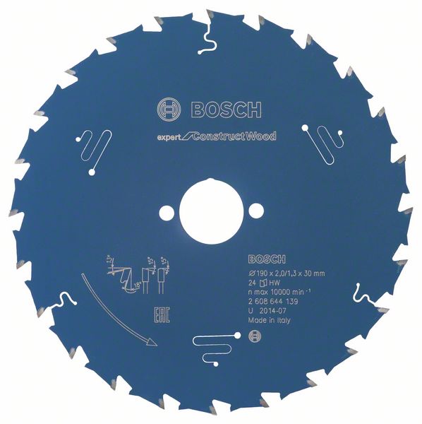 Bosch sawblade 190x30x2.0/1.3mm, 24T, Expert Construct for wood