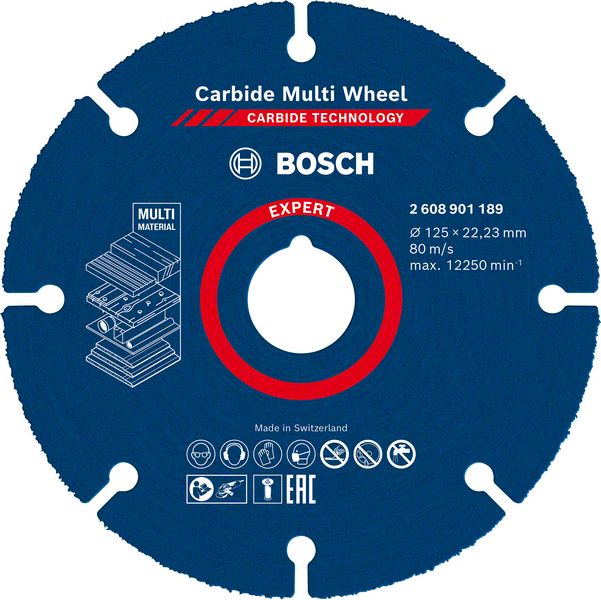 Cutting disc Bosch Carbide MultiWheel 125x1x22.23mm for wood with nails, plastics, drywall and copper pipes