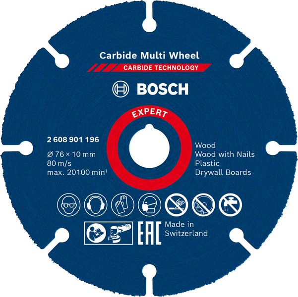 Cutting disc Bosch Carbide MultiWheel 76x1x10mm for wood with nails, plastics, drywall and copper pipes