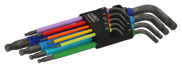 L-kuuskant võtmete komplekt Bahco 9 osa 1.5-10mm, värvikoodidega