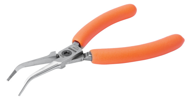 Mini needle nose pliers 141mm, with bent nose 45°