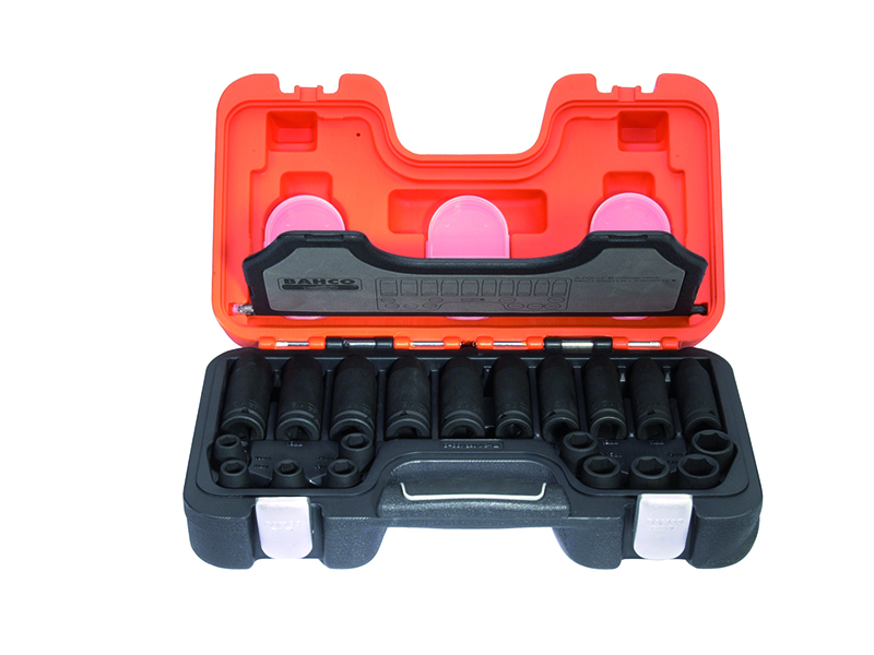 Impact socket set 1/2" deep+standard 10-19mm 20pcs