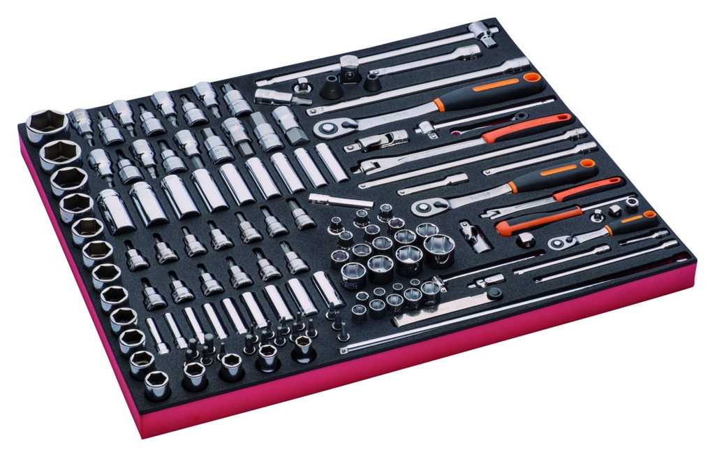 Socket set with ratchets 1/4", 3/8" ja 1/2" 138pcs in foam