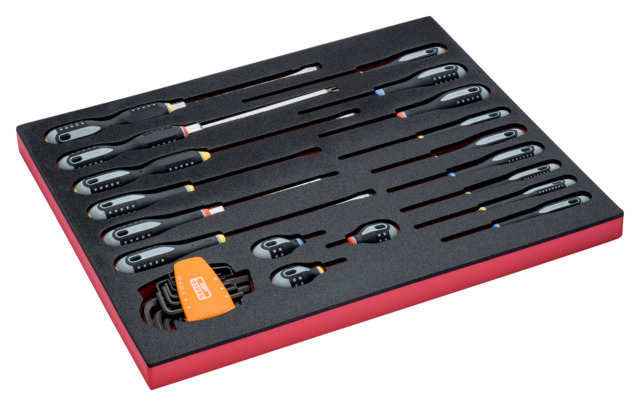 Screwdrivers and L-keys set 27 pcs in 3/3 foam