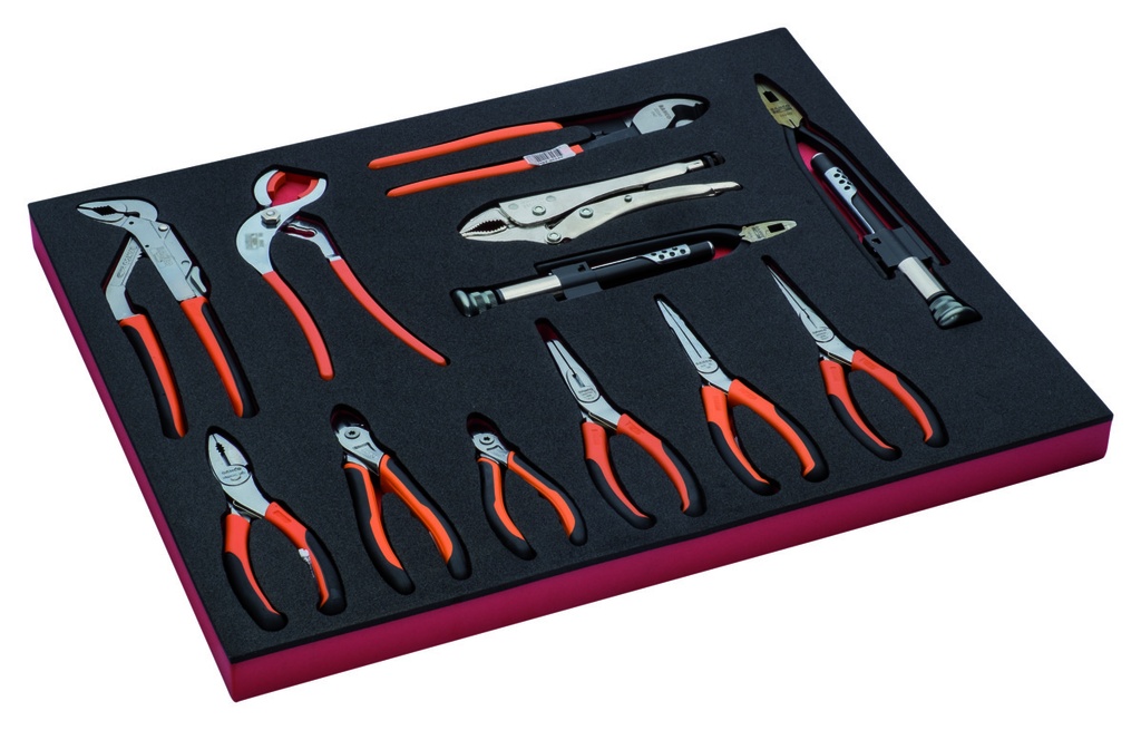 Pliers set (cutting + snipe nose + twisting + slip joint + grip) 12pcs in a foam