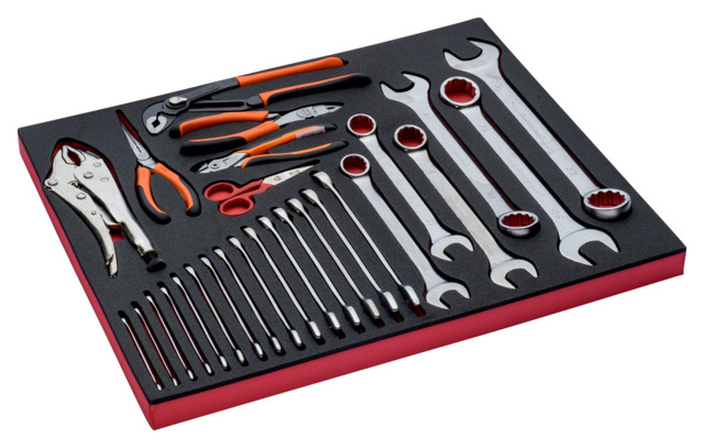 Tools set 27 pcs in foam (Cutting + Snipe Nose + Grip + Slip Joint + Grip & Wrenches 6-32mm)