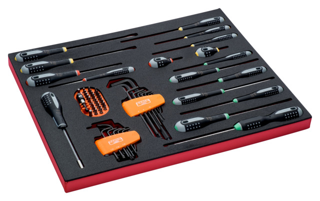 Tools set 65 pcs in foam (screwdrivers, hex key sets 2 pcs, bit set 32 pcs and bit holder)