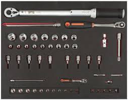 Sockets and socket drivers set 1/4" and 1/2" and torque wrench 40-200Nm 51 pcs in foam inlay