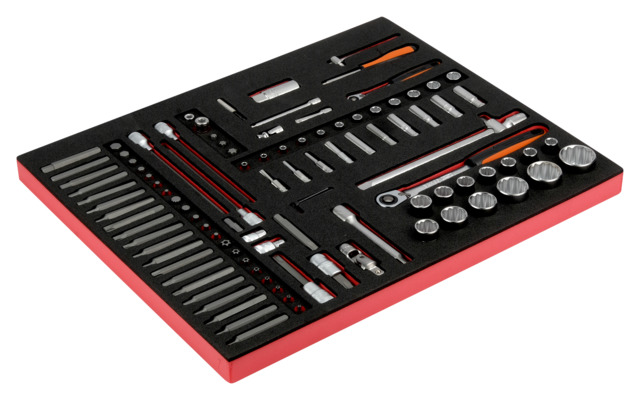 Tools set 103 pcs in foam (socket set S560 1/4" and 1/2" 56 pcs and bit set BE5049 with 10mm drive 47 pcs )