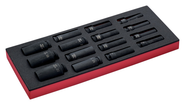 Deep impact sockets K7806M set 15 pcs 10-32mm in foam 35x181x445mm