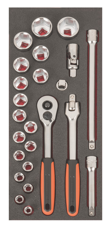 1/2" S-Line sockets set 24pcs S240 Fit&Go 1/3 - ratchet - sockets 10-32mm - flex joint - 2x extensions - T-adaptor - flex head handle