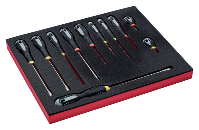 Ergo screwdrivers set Fit&Go 2/3 in foam 11 pcs SL and PH