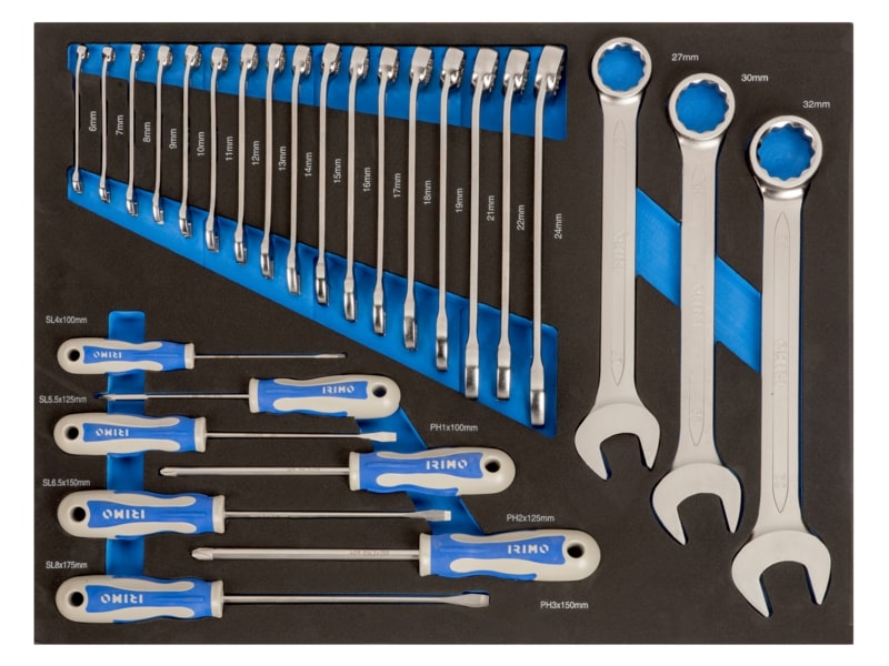 Combination wrench 6-32mm and screwdriver set 27pcs 3/3 foam Irimo