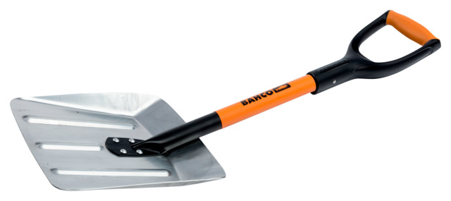 Small snow shovel, 250x300mm aluminium blade, steel shaft and two comonent D-handle, 780mm