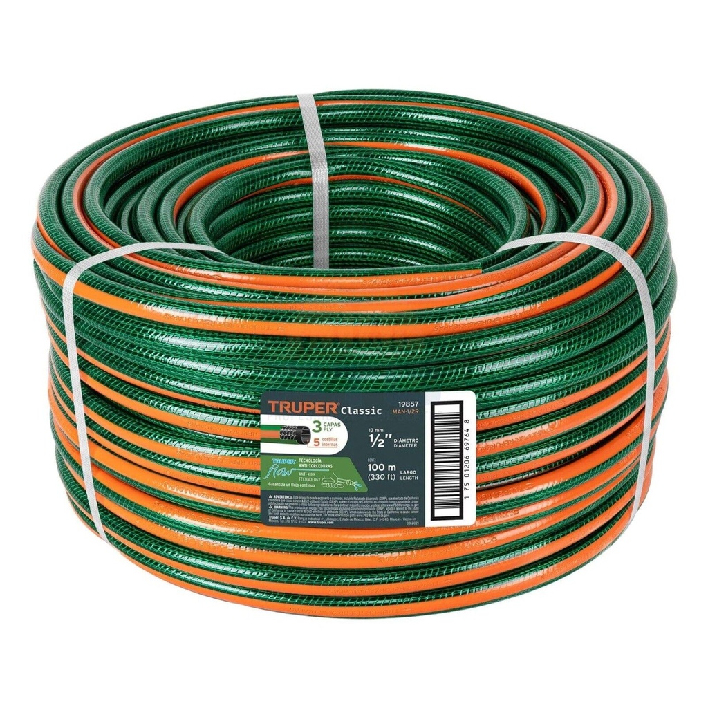 3-PLY reinforced water hose roll 1/2" (13mm) Truper®