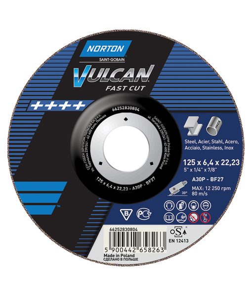 Grinding disc Norton Vulcan 125x6,4x22,23mm A30S T27
