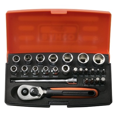 Sockets 4-13mm and bits PH,HEX,TORX set 1/4" 25pcs blister
