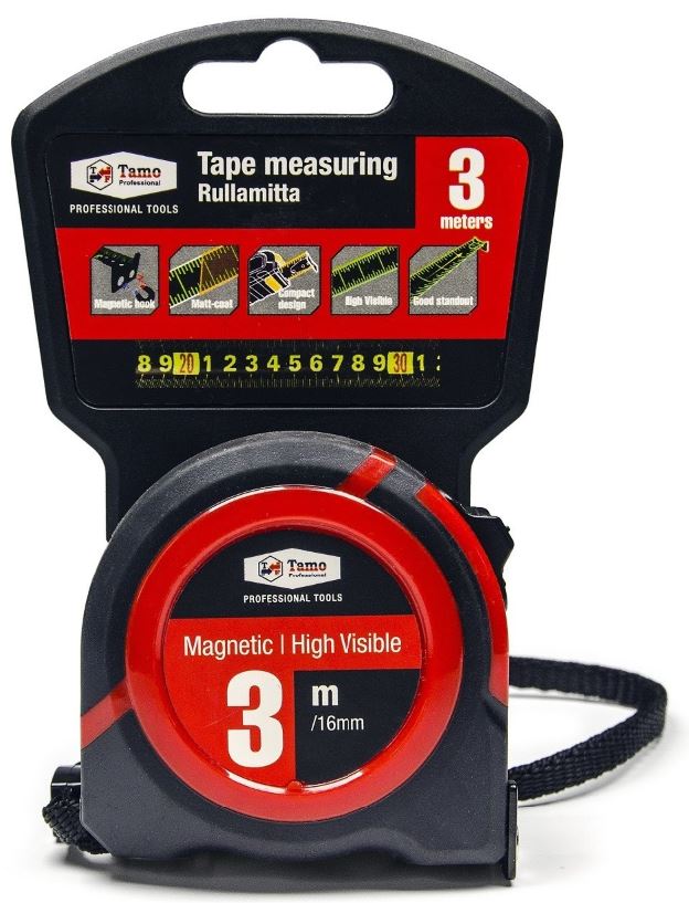 Mõõdulint Tamoline, 3m x 16mm, magnetiga