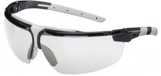 Safety glasses Uvex i-3, clear lens, supravision excellence (anfi scratch, anti fog) coating,  black/grey. Variable side arms angle,  adjustable nose piece.