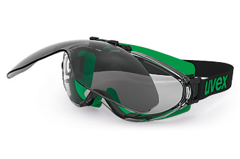 Safety welding goggles Uvex Ultrasonic flip-up. Clear lens excellence + grey lens welding shade 5 infradur Plus. Rubber strap