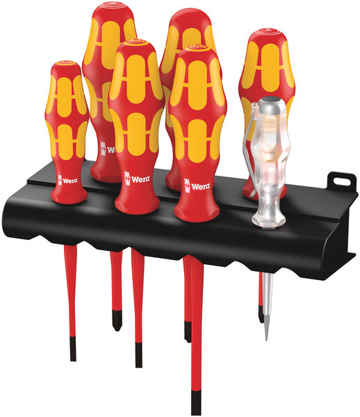 Wera Kraftform Plus 160iS/7 VDE 7-piece s/driver set + Rack + tester, extra-slim