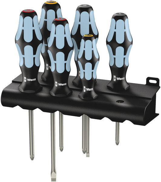 Wera 3334/3350/3355/6 Stainless screwdriver set 6pcs PH+PZ+SL, with rack
