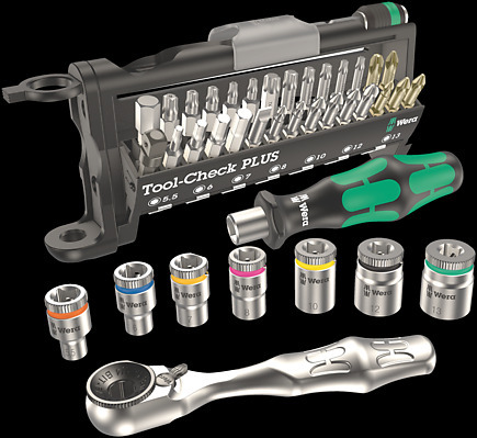 Wera Tool-Check PLUS, 39 vienību komplekts ar sprūdatslēgu un muciņām