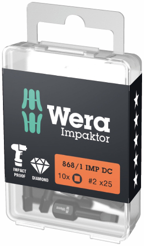 Wera 868/4 Impaktor bits Robertson # 3 x 25mm, 10pcs