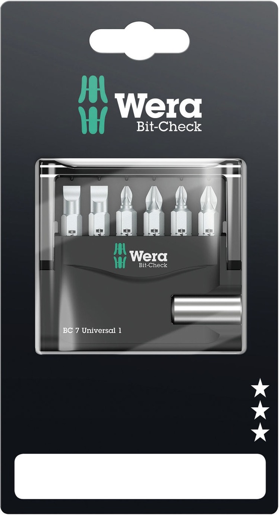 Wera Bit-Check 7 Universal 1, uzgaļu komplekts 7gab., blisterī