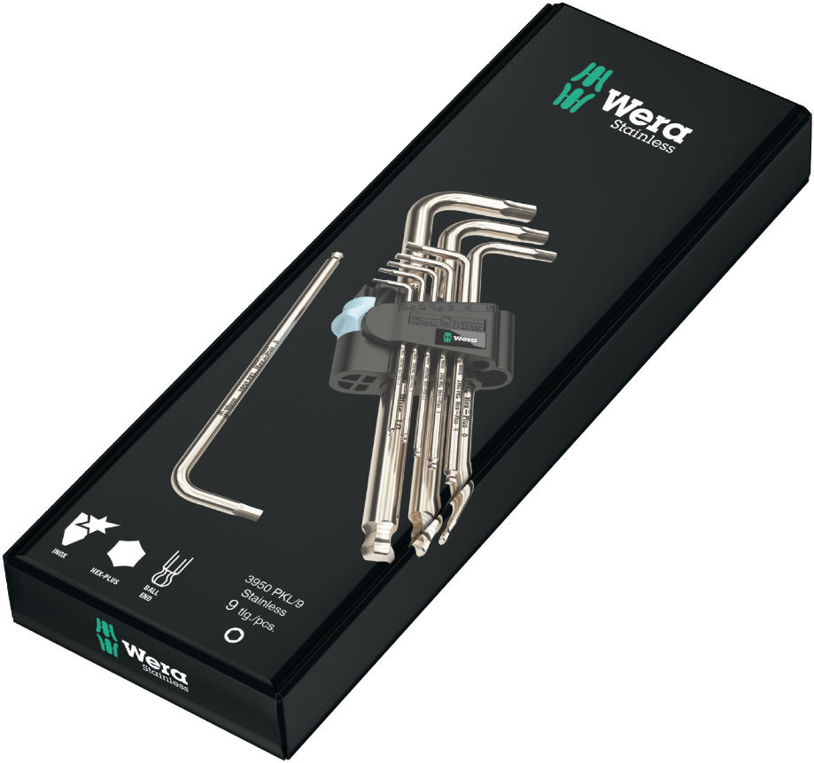 Wera 3950/9 HEX L-key set 1,5-10mm 9 pcs, Stainless ball-end