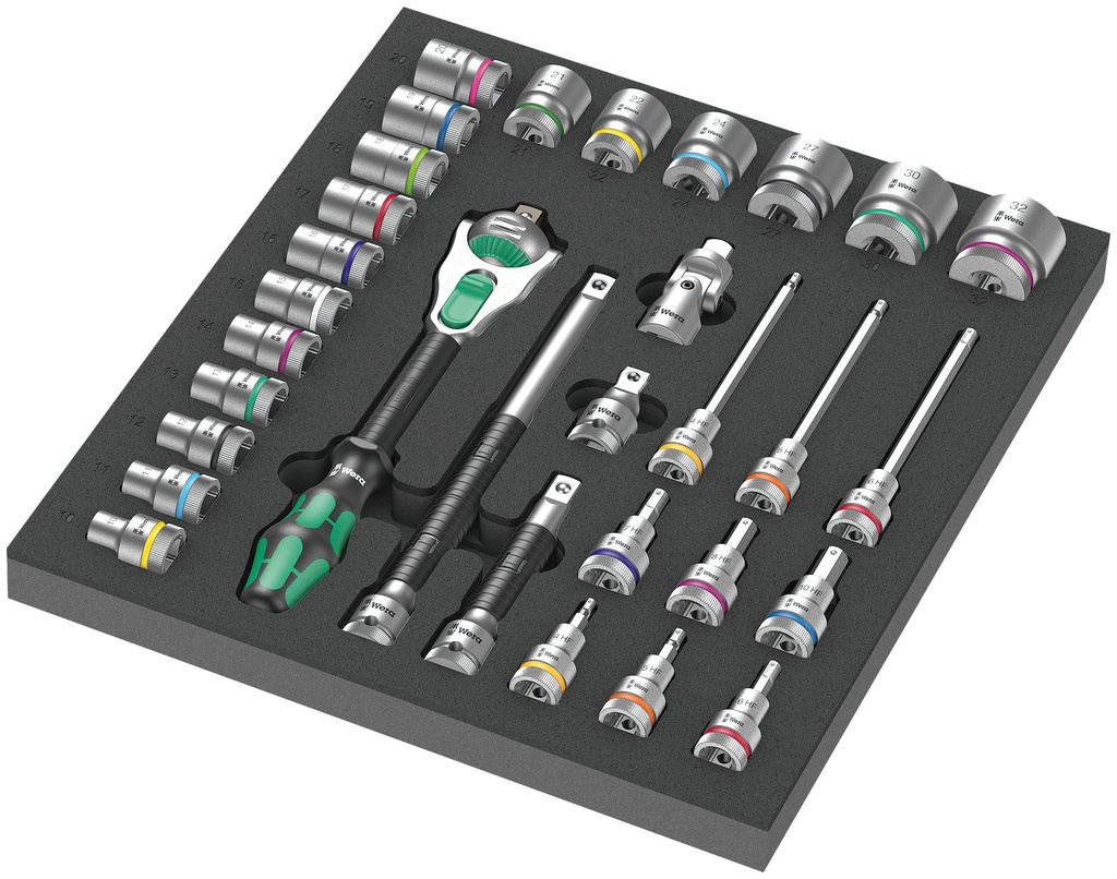 Wera 9722 Padrunvõtmete komplekt vahus 8000 C Zyklop 1/2", 31osa